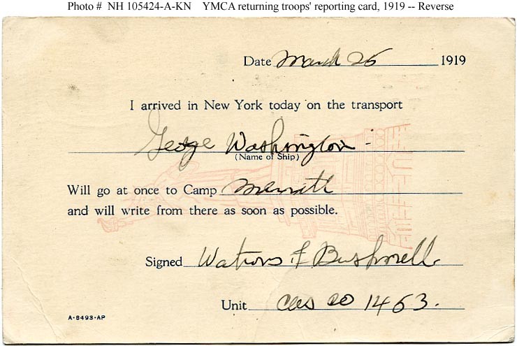 Photo #: NH 105424-A-KN YMCA Postcard for Returning Troops
