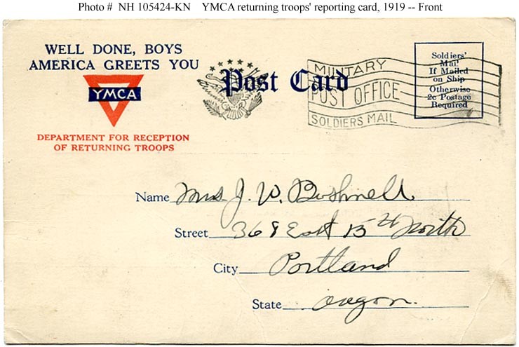 Photo #: NH 105424-KN YMCA Postcard for Returning Troops