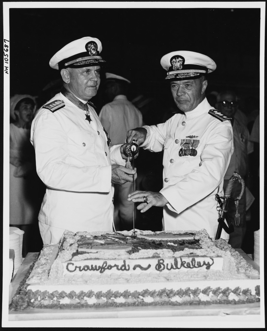 Photo #: NH 105687  Rear Admiral John D. Bulkeley, USN Rear Admiral Mark W. Crawford, USN
