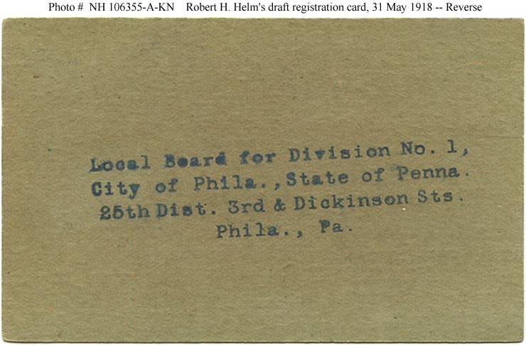 Photo #: NH 106355-A-KN World War I Draft Registration Card