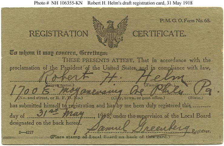Photo #: NH 106355-KN World War I Draft Registration Card