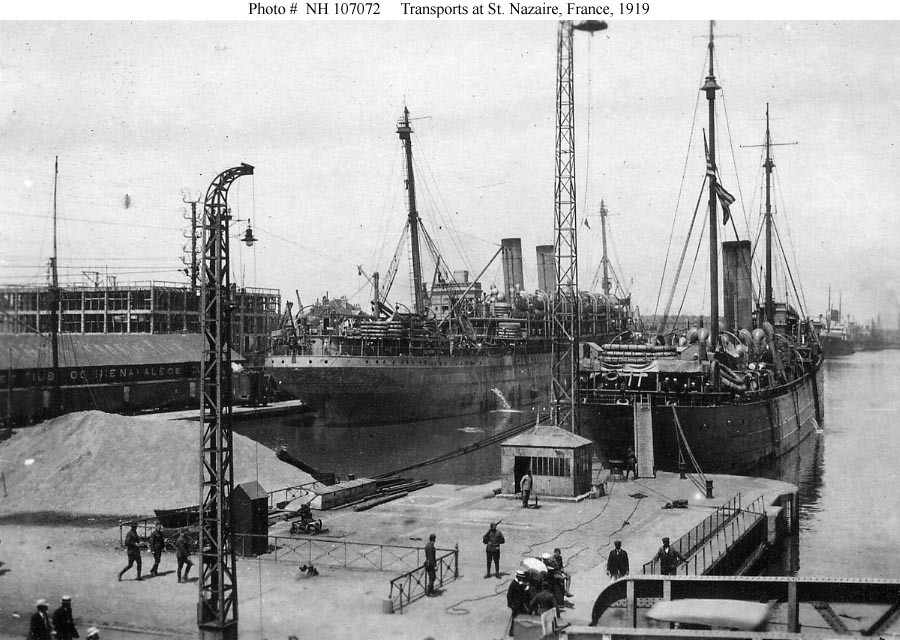 Photo #: NH 107072  Two U.S. Navy Transports at St. Nazaire, France circa April-June 1919