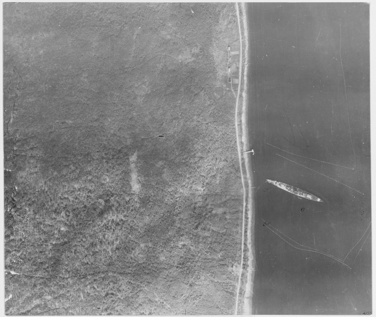 Aerial view looking down at German Ship ADMIRAL SCHEER. Germany -CA. (Deutschland Class). June 11, 1942