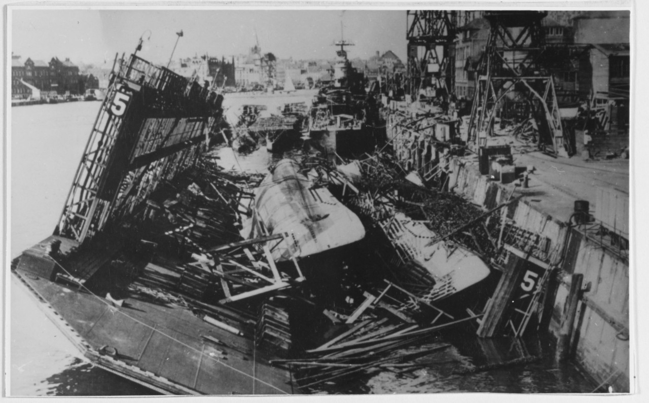 U-239 and U-1164 heavily damaged by air raid, 24 July 1944 at Kiel.