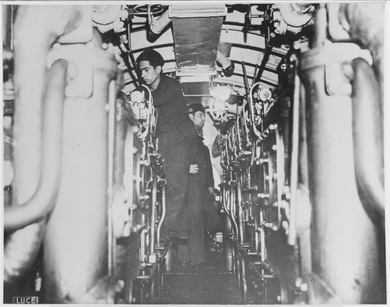 Engine Room of Italian submarine. Circa 1938