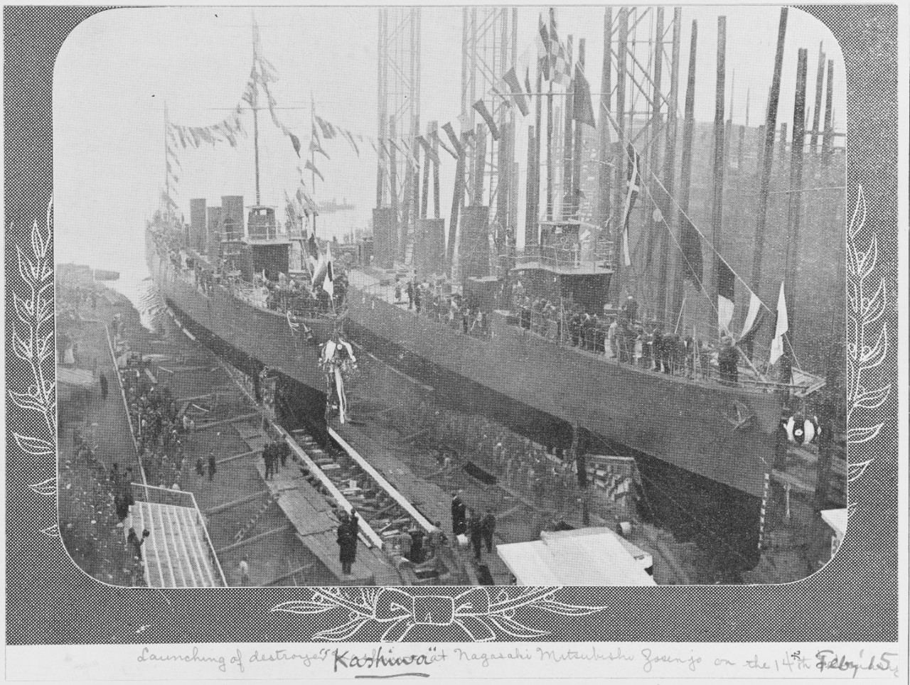 Launching of Japanese Destroyer: KASHIWA, February 14, 1915