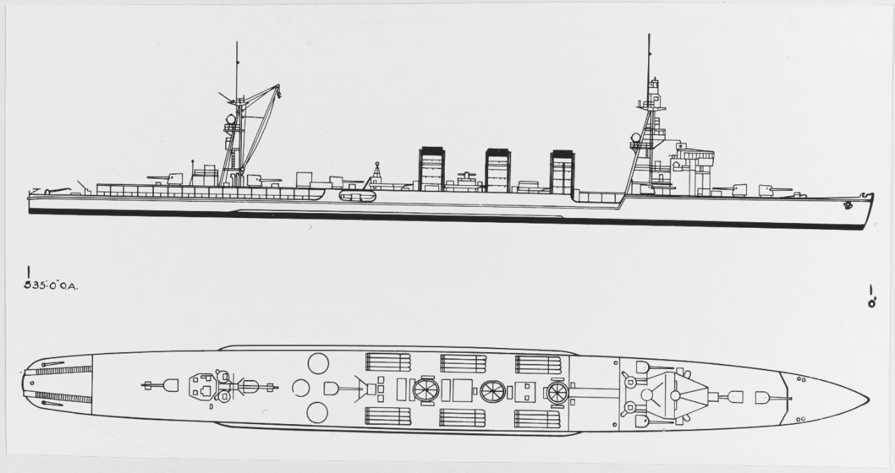 Japanese Light Cruisers: NATORI Class. Drawing Circa 1944