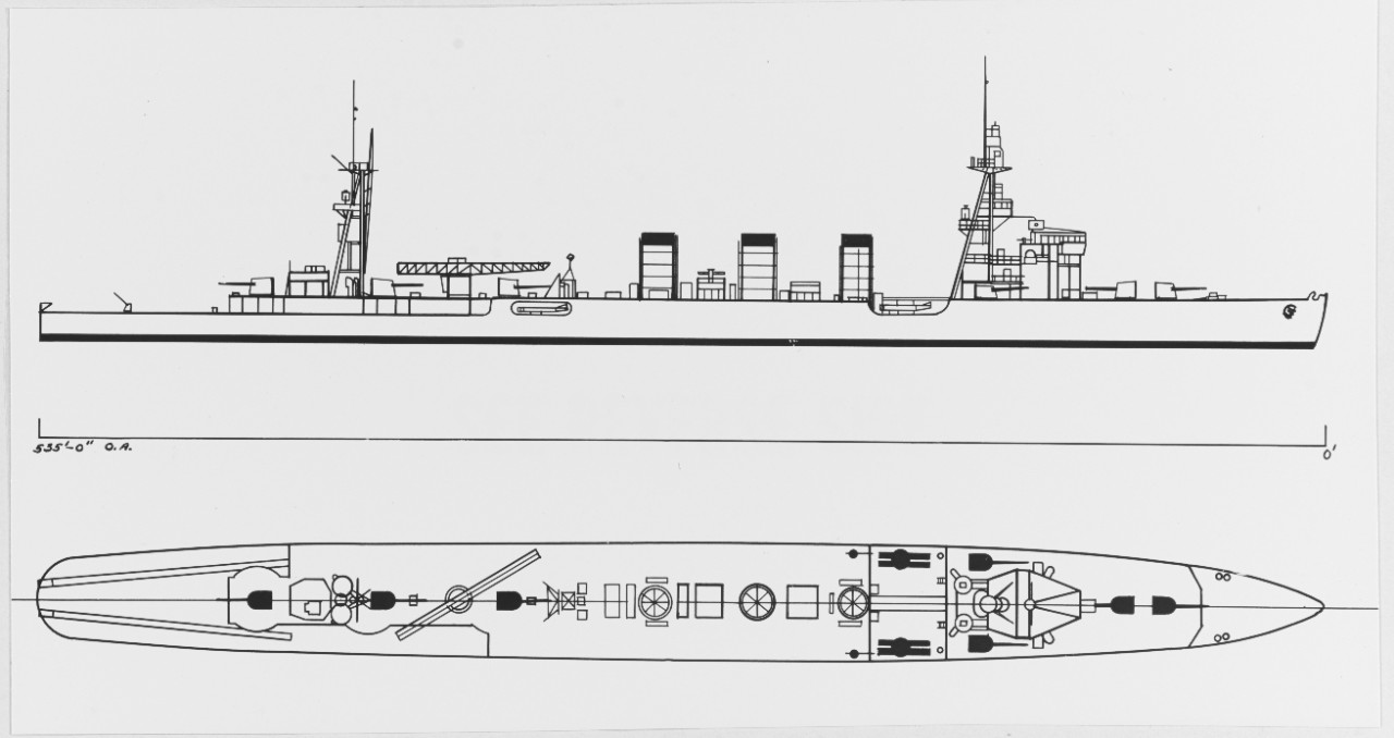 Japanese Light Cruisers: KUMA Class. Drawing Circa 1944