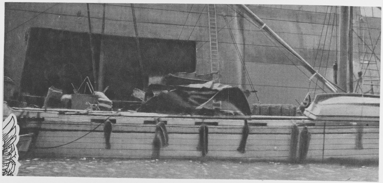 Ship struck by German torpedo, September 15, 1918