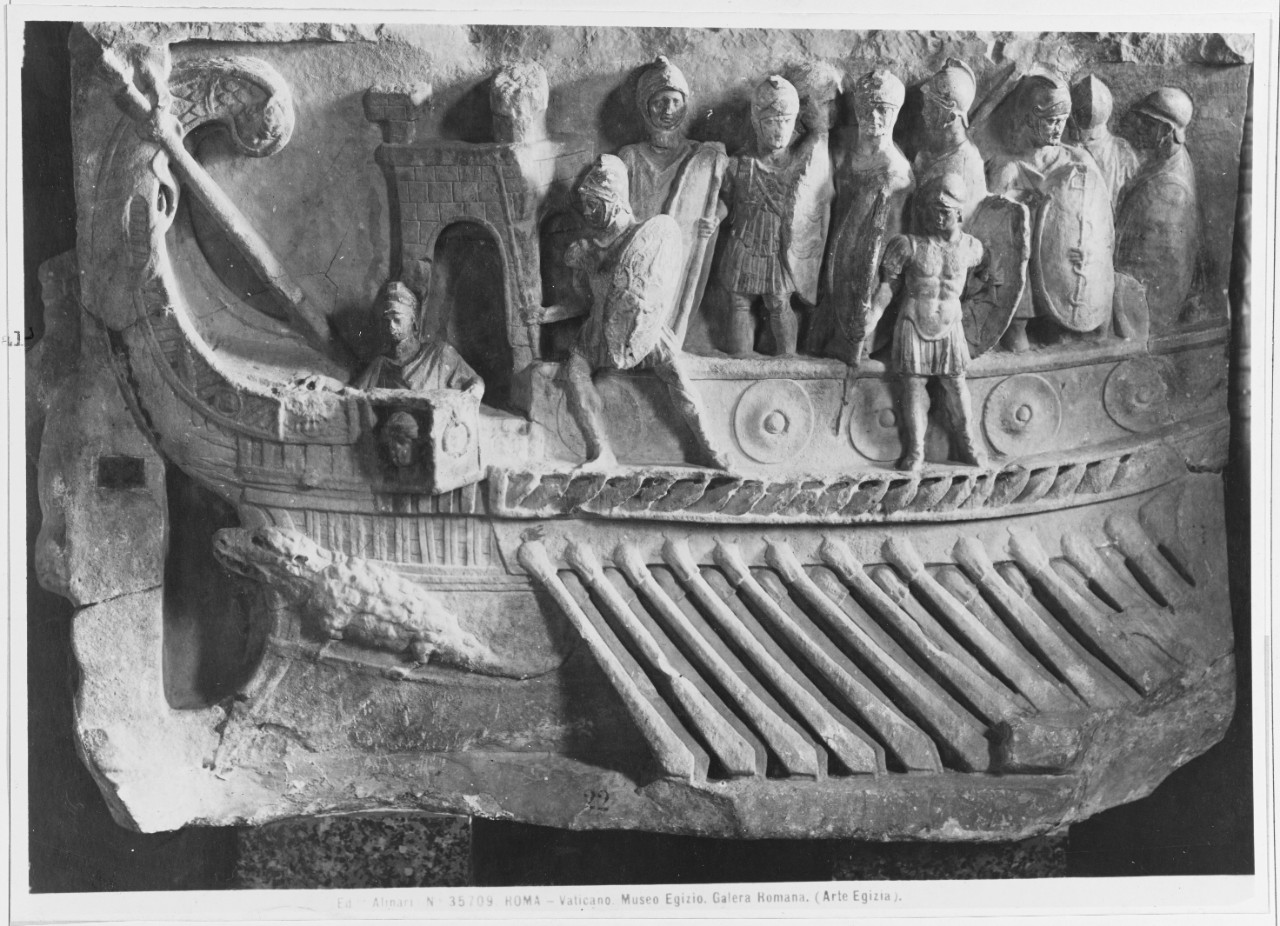 Relief of Palestruia. Roman galley said to have taken part in battle of Actium
