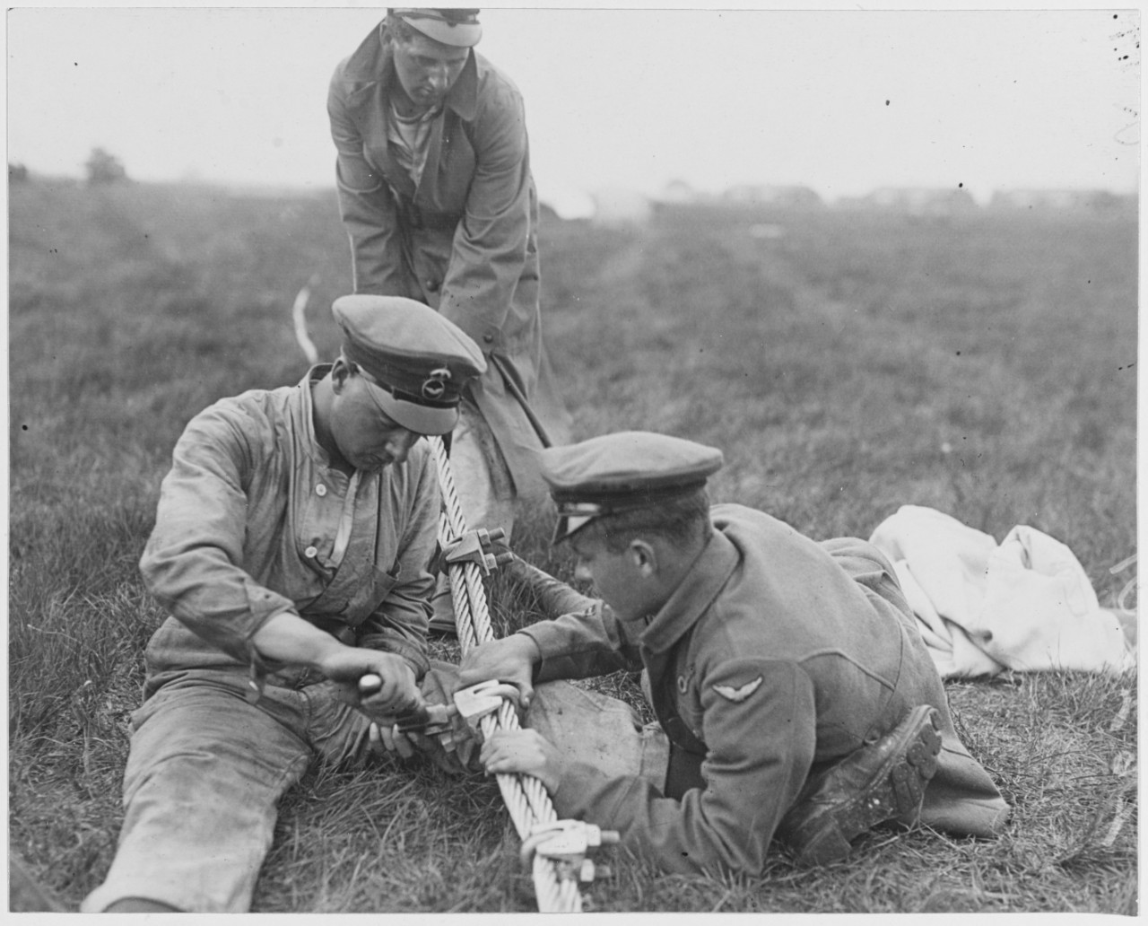 British soldiers fastening anchor cable together at Mineola, Long Island, New York