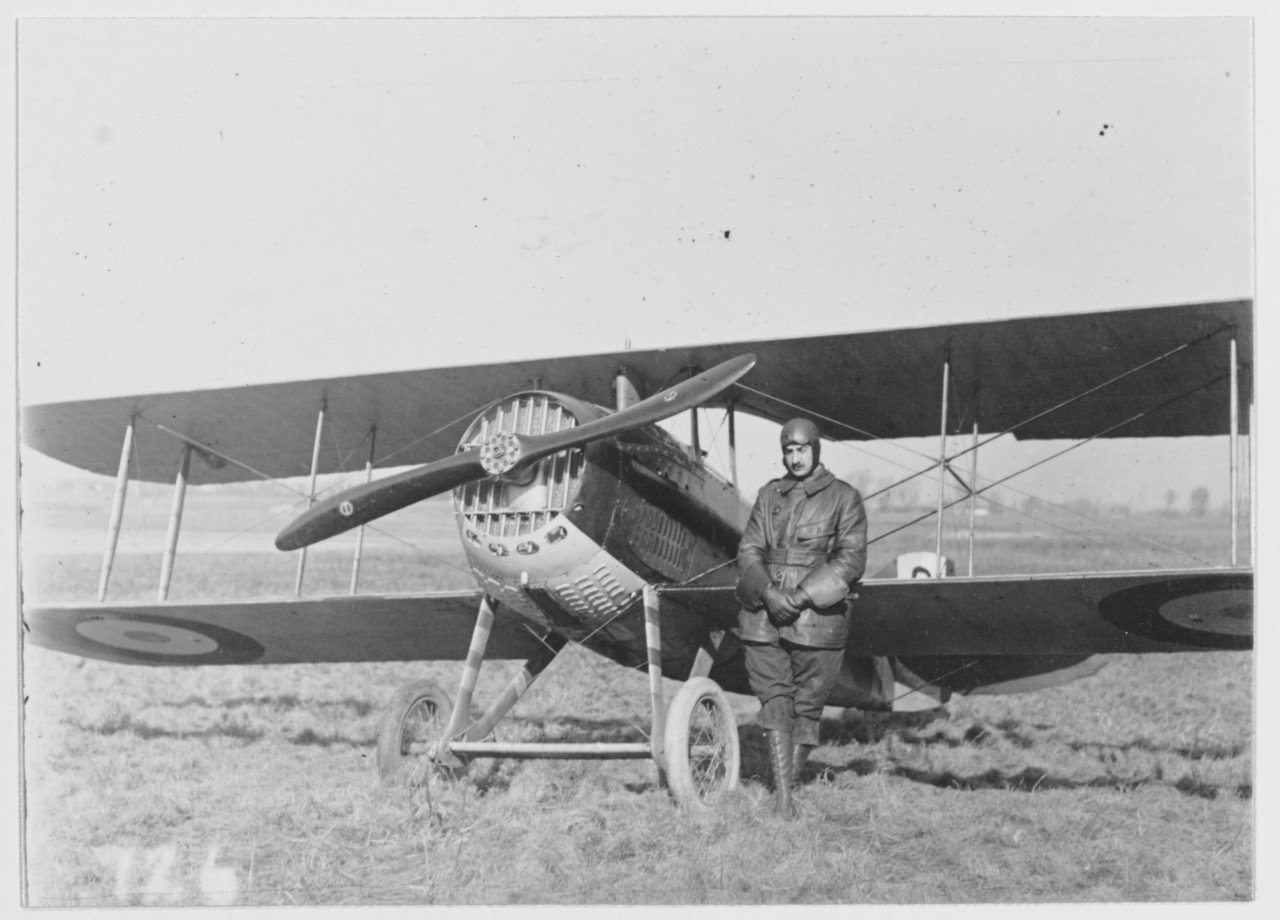 Lieutenant Flachaire poses with his Spad-scout Biplane, March 18, 1918