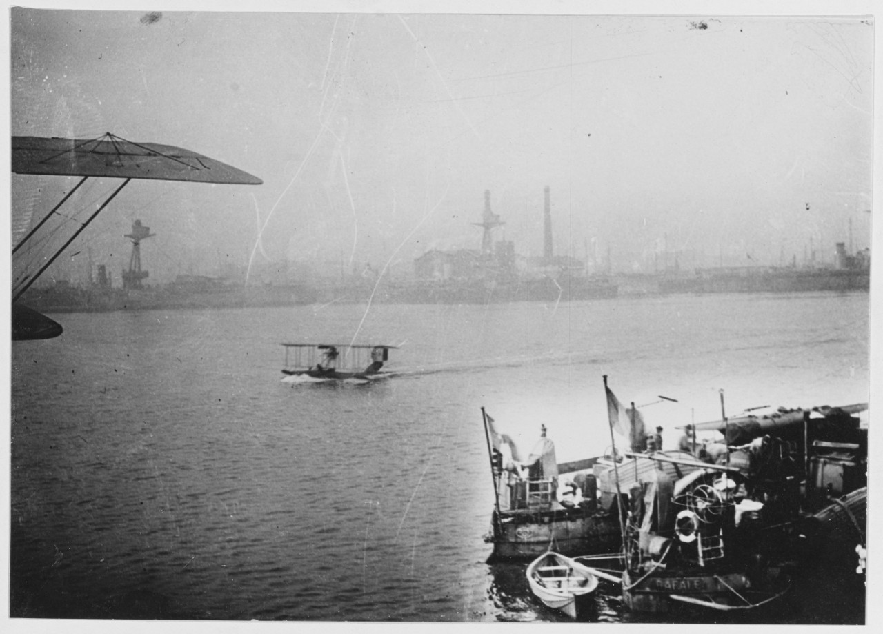 French seaplane taxi-ing in the water, Dunkirk, France