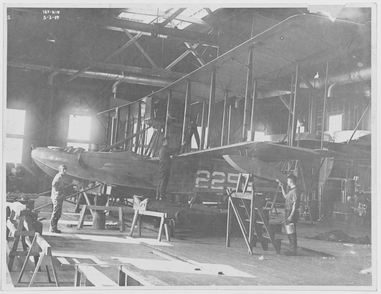 Repairing H-Boat at Gallandet Factory. March 3, 1919. U.S. Naval Air Station, Cape May, New Jersey