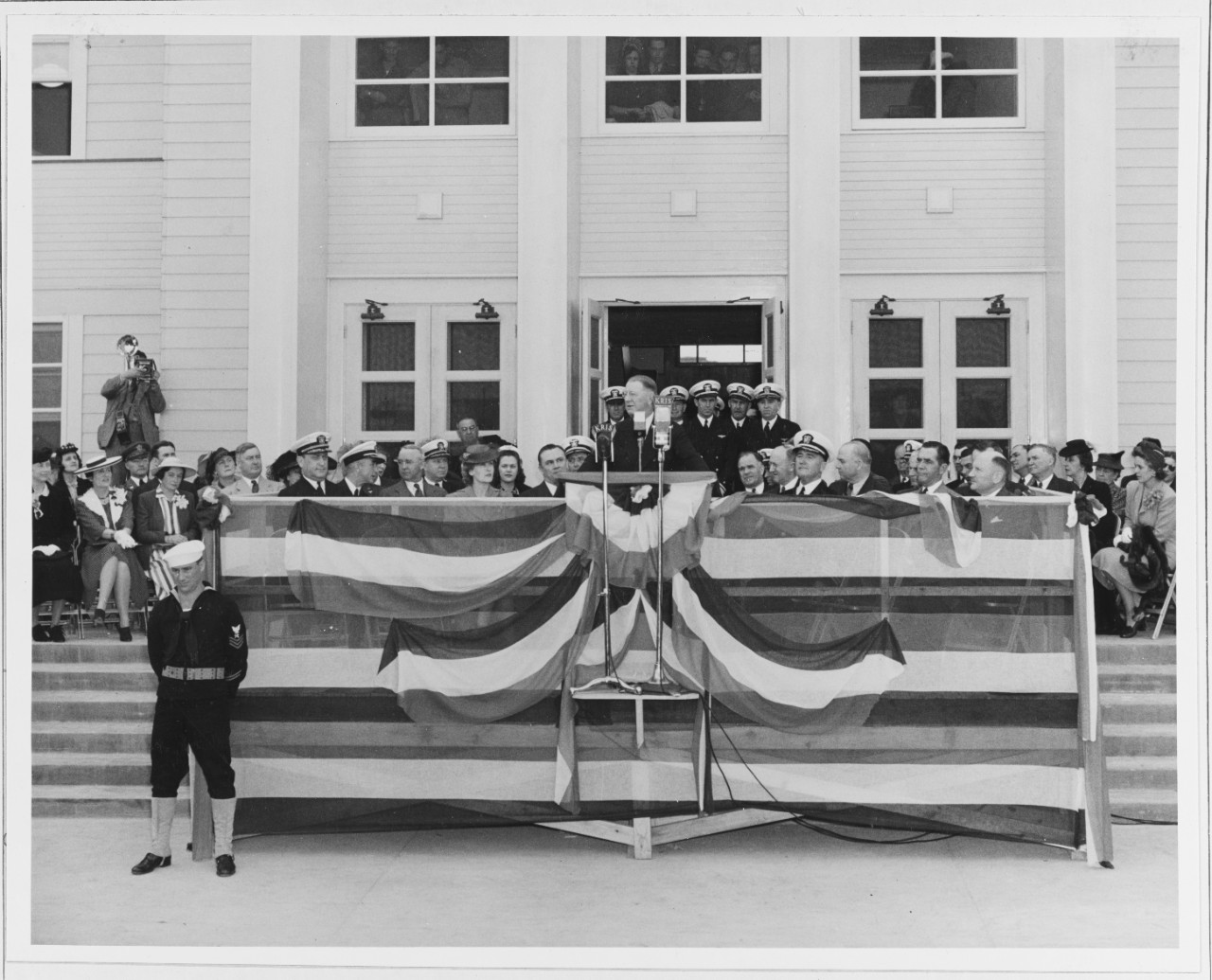 Dedication Ceremonies. U.S. Naval Air Station, Corpus Christi, Texas. March 12, 1941. Colonel Frank Knox, Secretary of the Navy