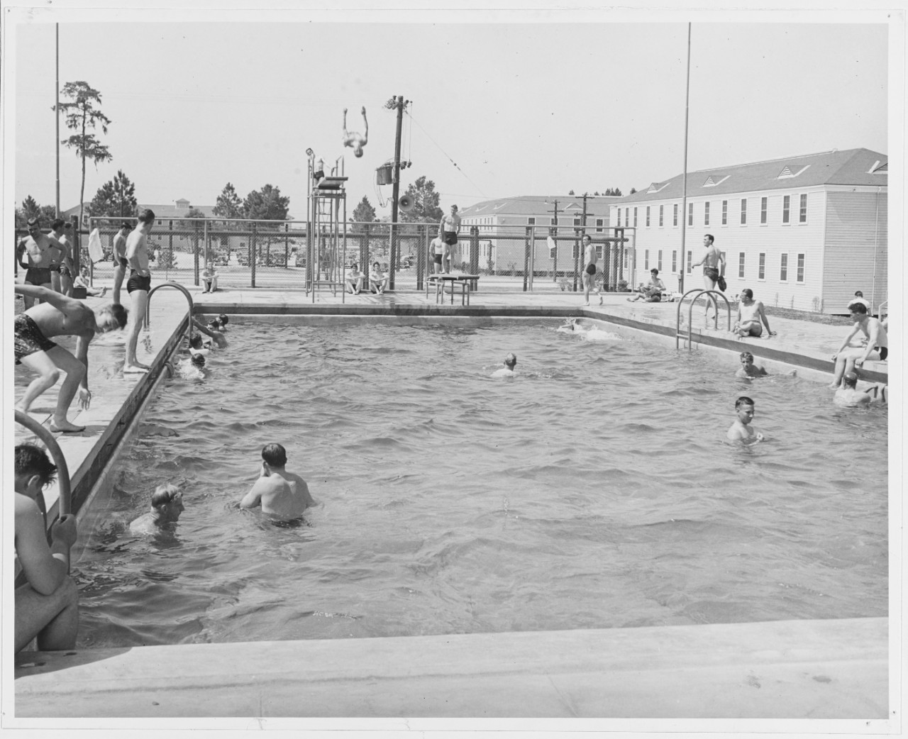 People swimming in the Aviation Cadet Swimming Pool. U.S. Naval Air Station, Jacksonville, Florida, May 27, 1941