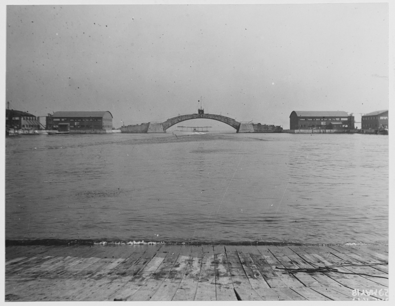 Arch and hangars on pier, Naval Air Station Hampton Roads
