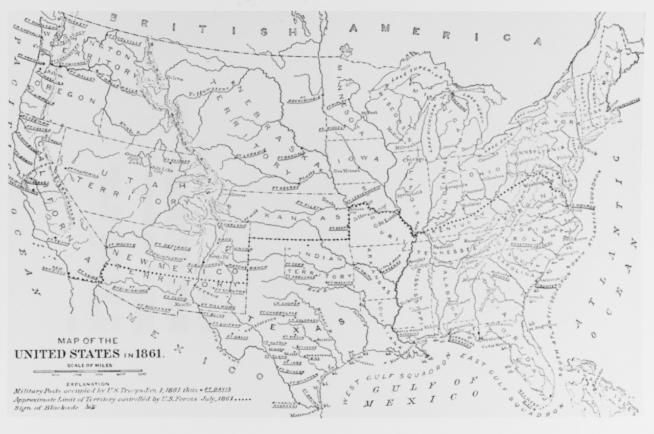 Map of the United States in 1861