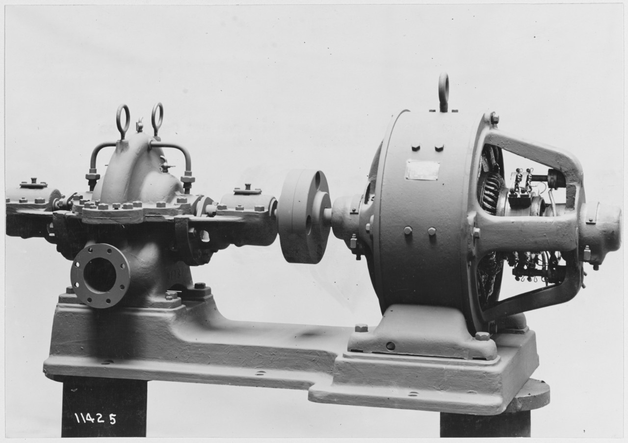 Motor driven circulating pump for oil coolers on Battleship TENNESSEE