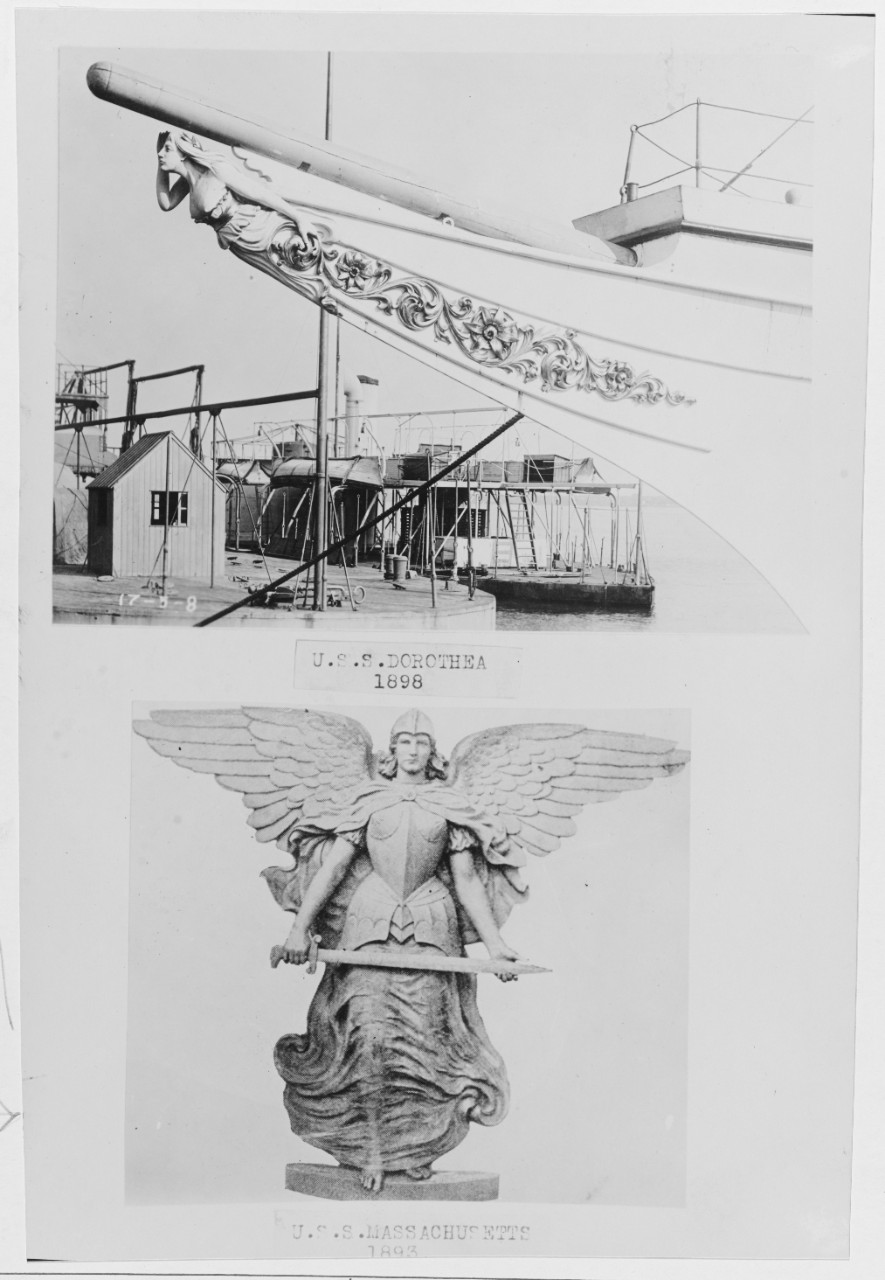 Figureheads: USS DOROTHEA (1898) and USS MASSACHUSETTS (1893)