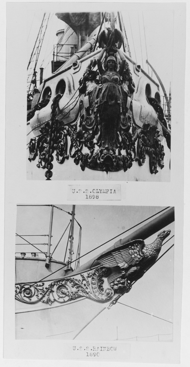 Figureheads: USS OLYMPIA (1898) and USS RAINBOW (1890)