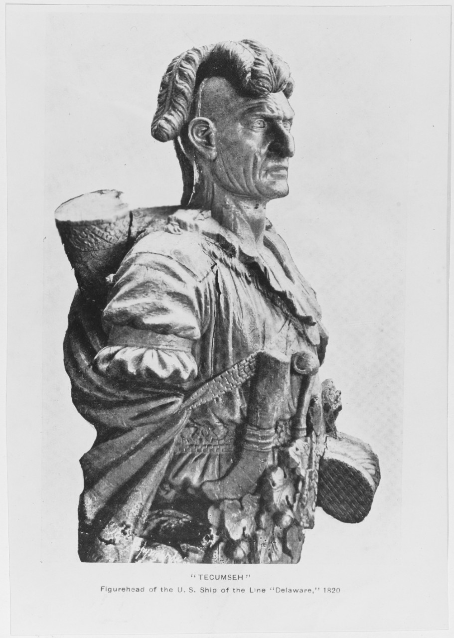 Wooden figurehead from USS DELAWARE of Tamanend, Chief of the Delaware Indians (D. 1693).