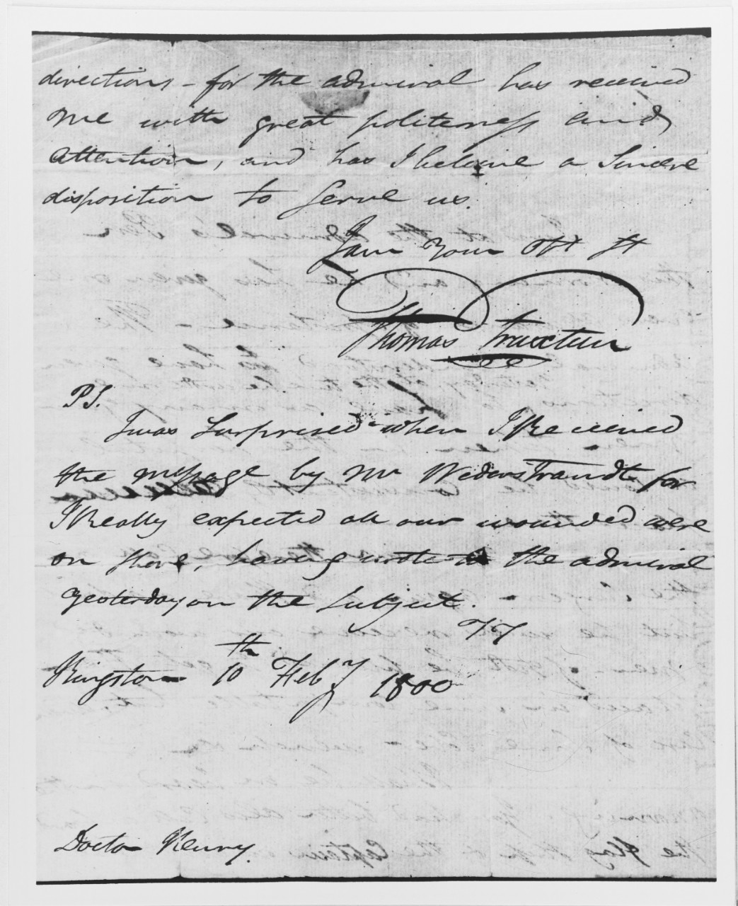Thomas Truxtun Letter, 1800
