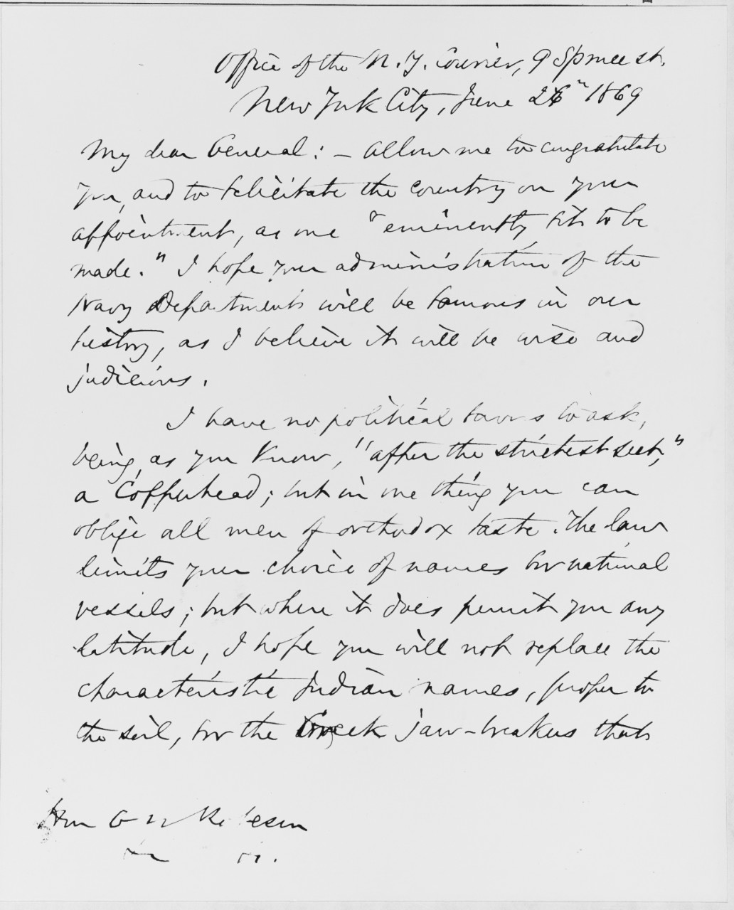 Letter from Thomas Dunn English to George M. Robeson, 1869