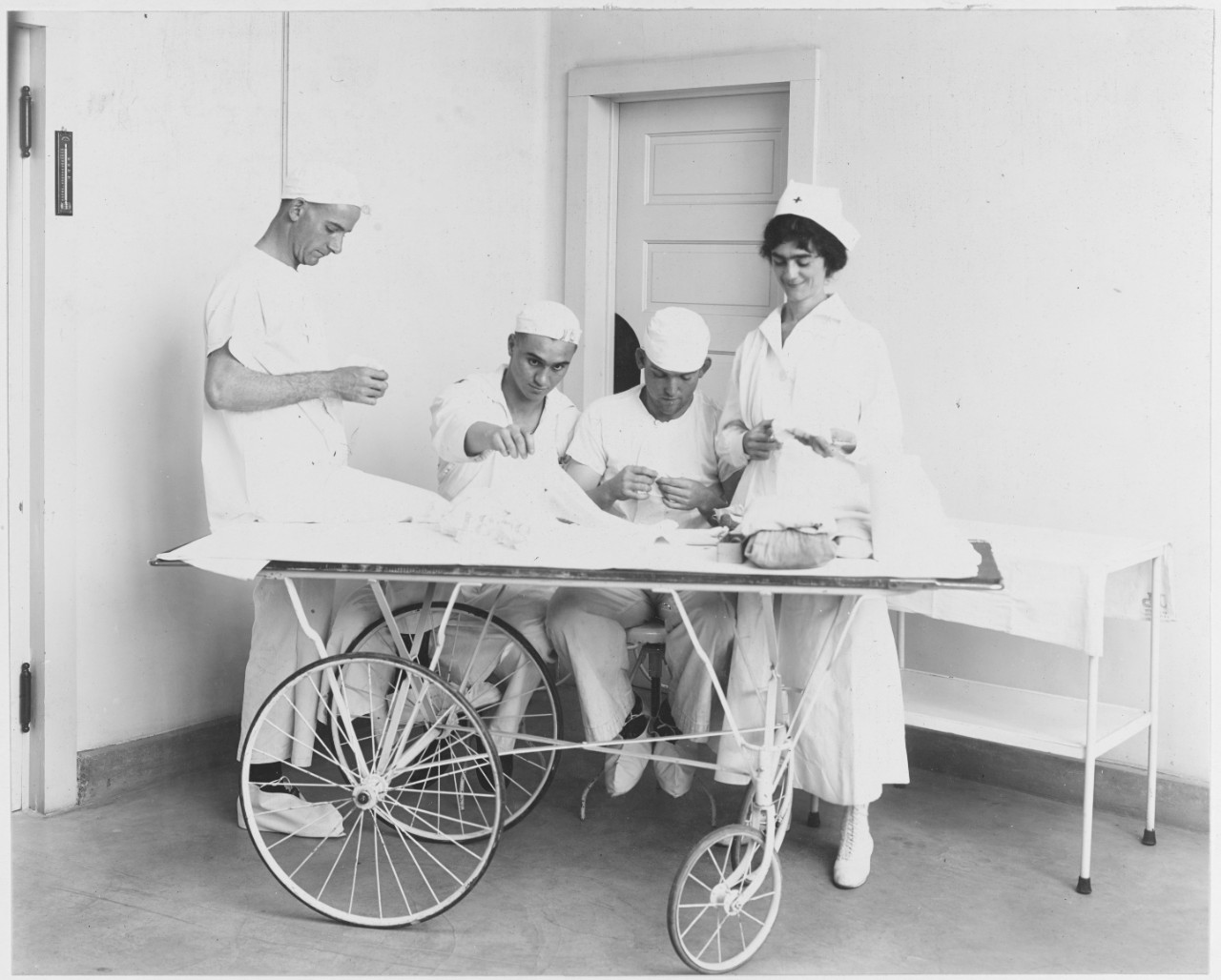 Preparing surgical dressings. U.S. Naval Hospital, New Orleans, Louisiana.