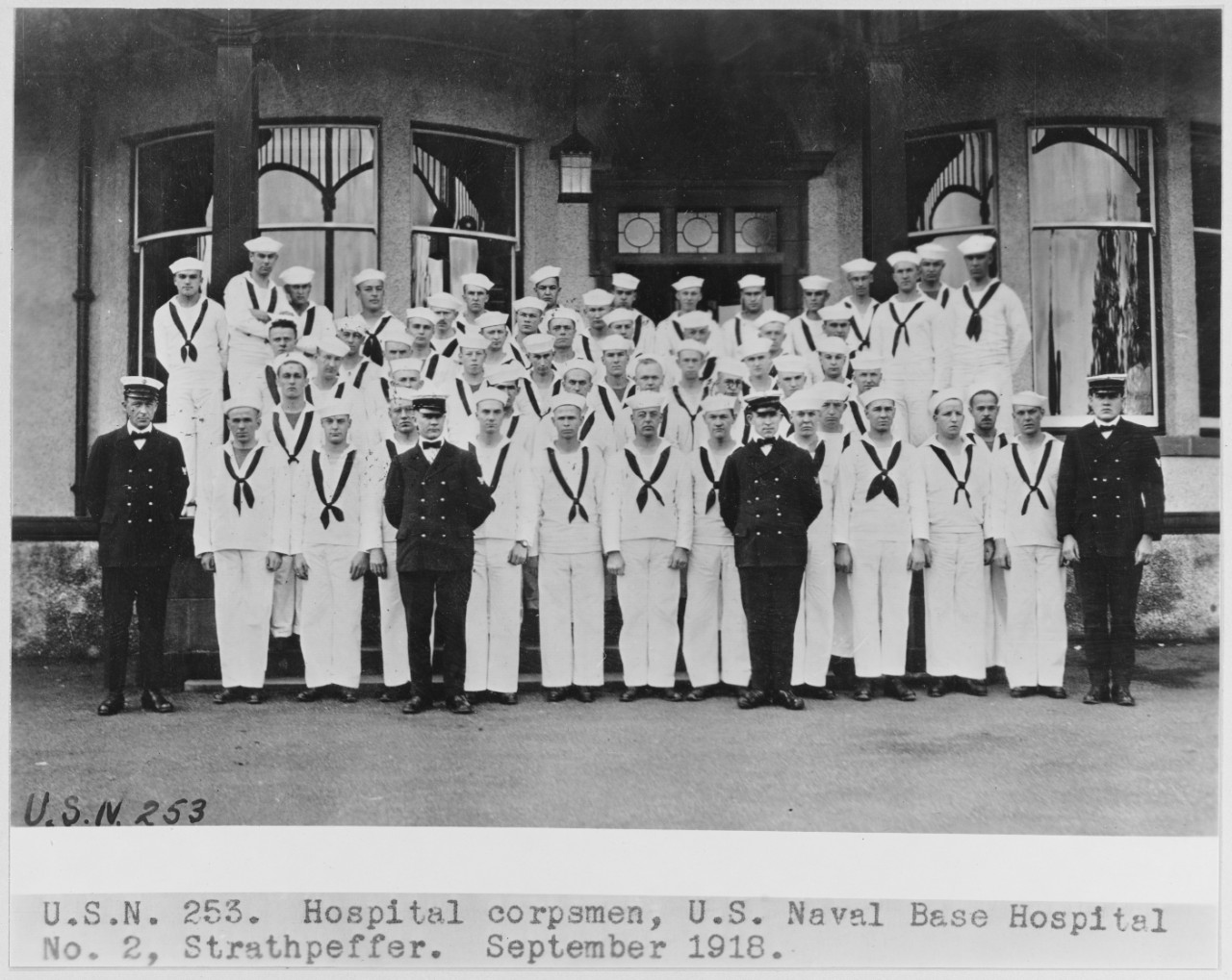 Hospital Corpsmen portrait at U.S. Naval Base Hospital in Scotland, September, 1918