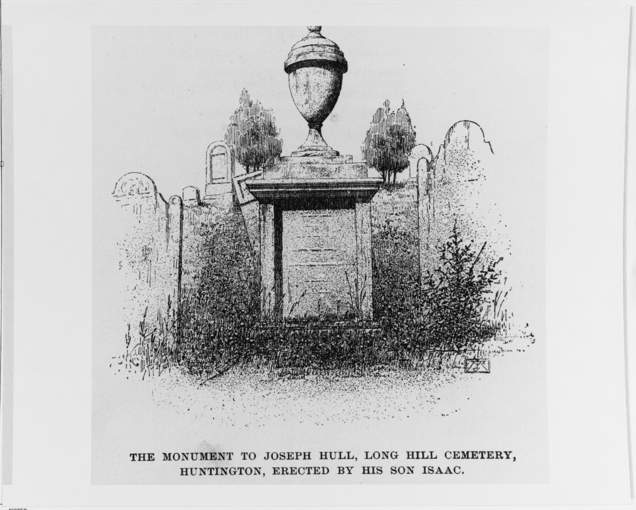 Drawing of Monument to Joseph Hull, Long Hill Cemetery, Huntington (now Shelton), Connecticut