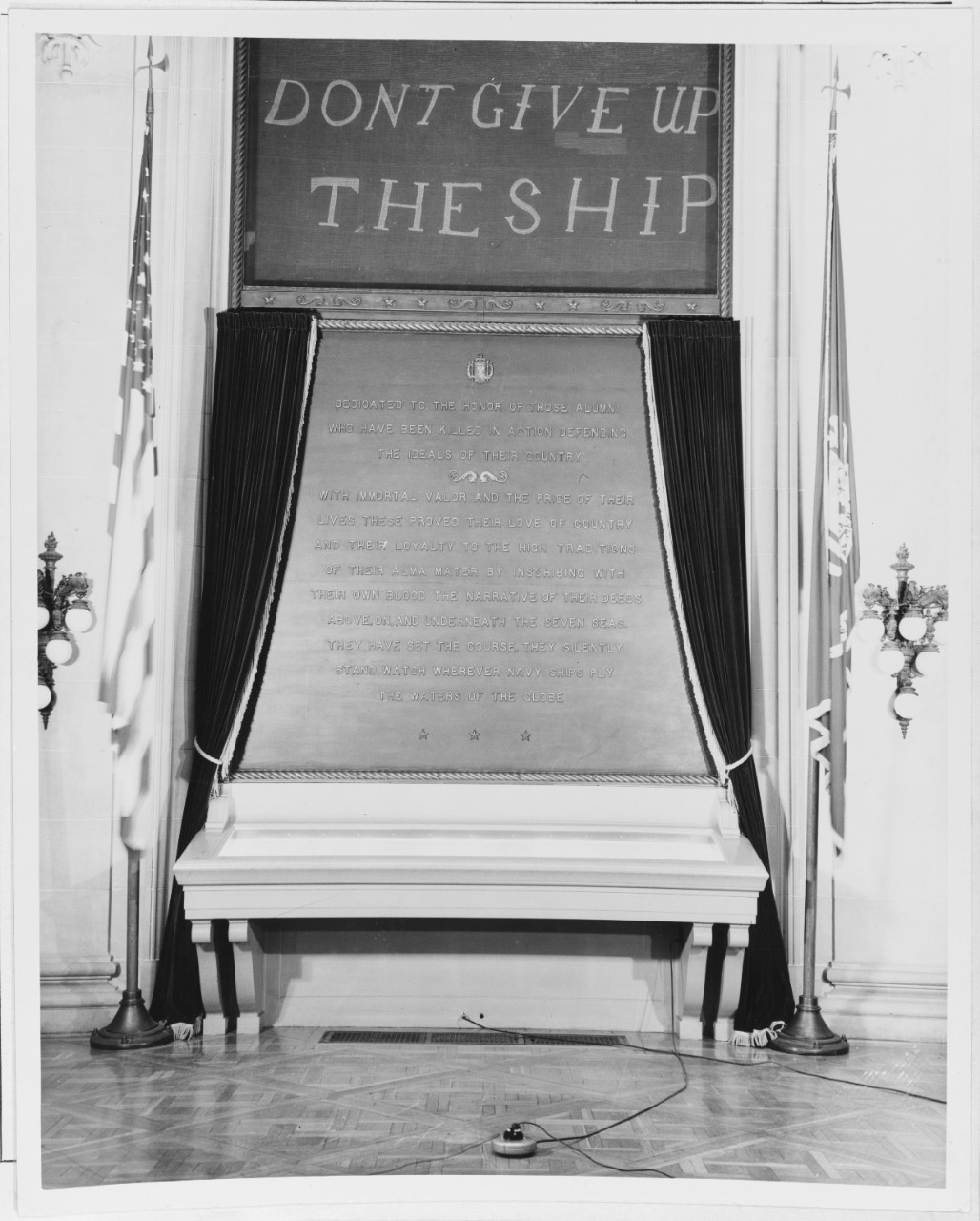 Jay Memorial in Memorial Hall at U.S. Naval Academy. John Paul Jones Flag - "Don't Give Up The Ship"