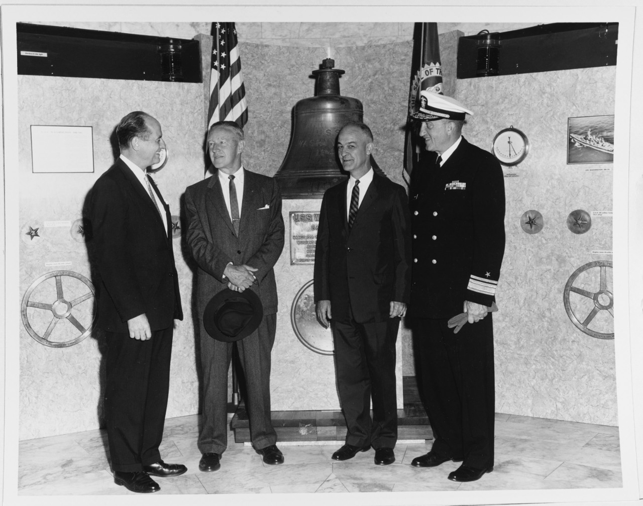 Governor Rosseleni and Rear Admiral Towner, Memorial Battleship USS WASHINGTON (BB-56)