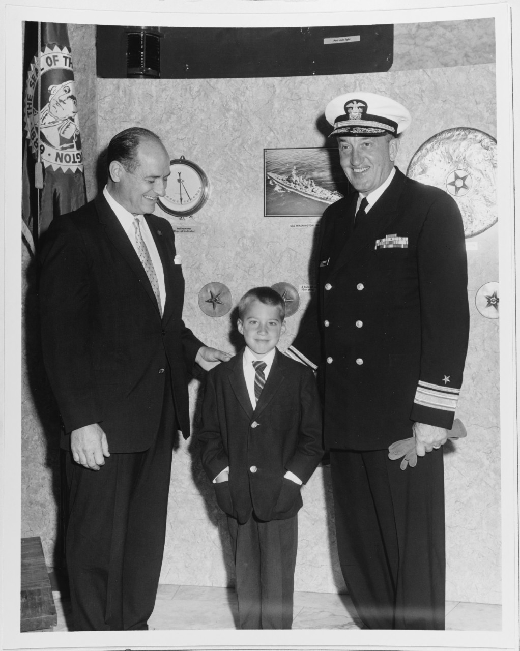 Rear Admiral Towner and Governor Rosseleni at Memorial of Battleship USS WASHINGTON (BB-56)