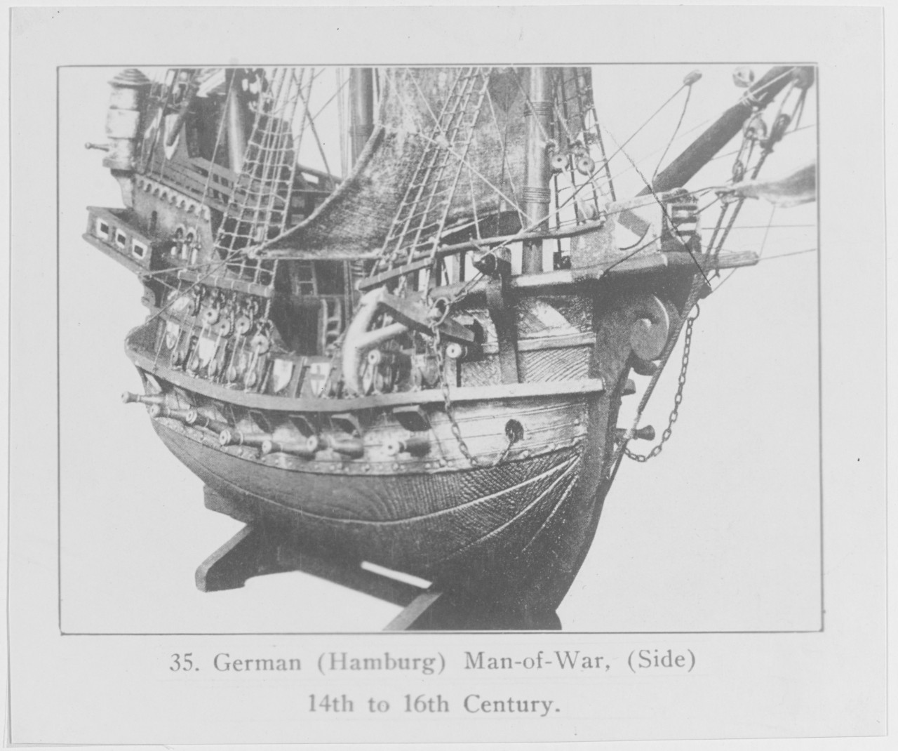 Model of German (Hamburg) Man-of-War, (Side).  14th to 16th Century