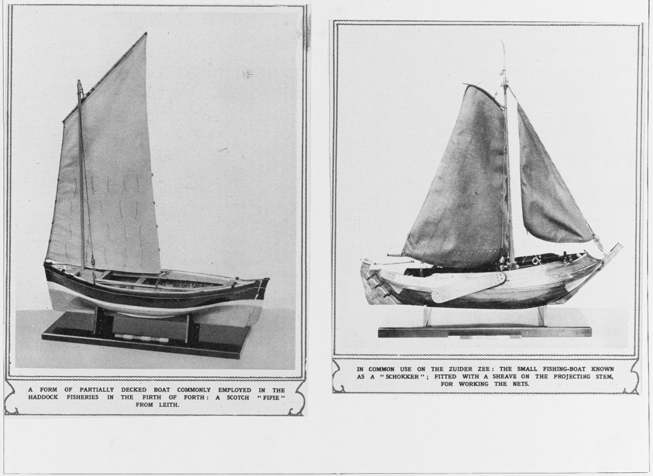 Model of a Scotch Fifie from Leith. Model of a small fishing boat known as a "Schokker".