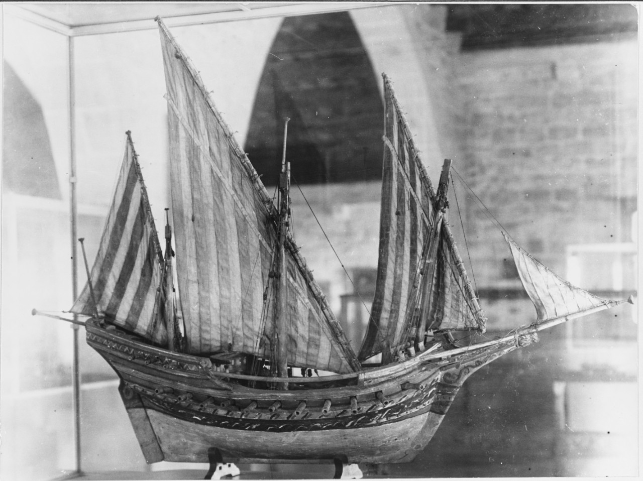 Model of Spanish ship Xebec armed with 28 guns. 18th Century design