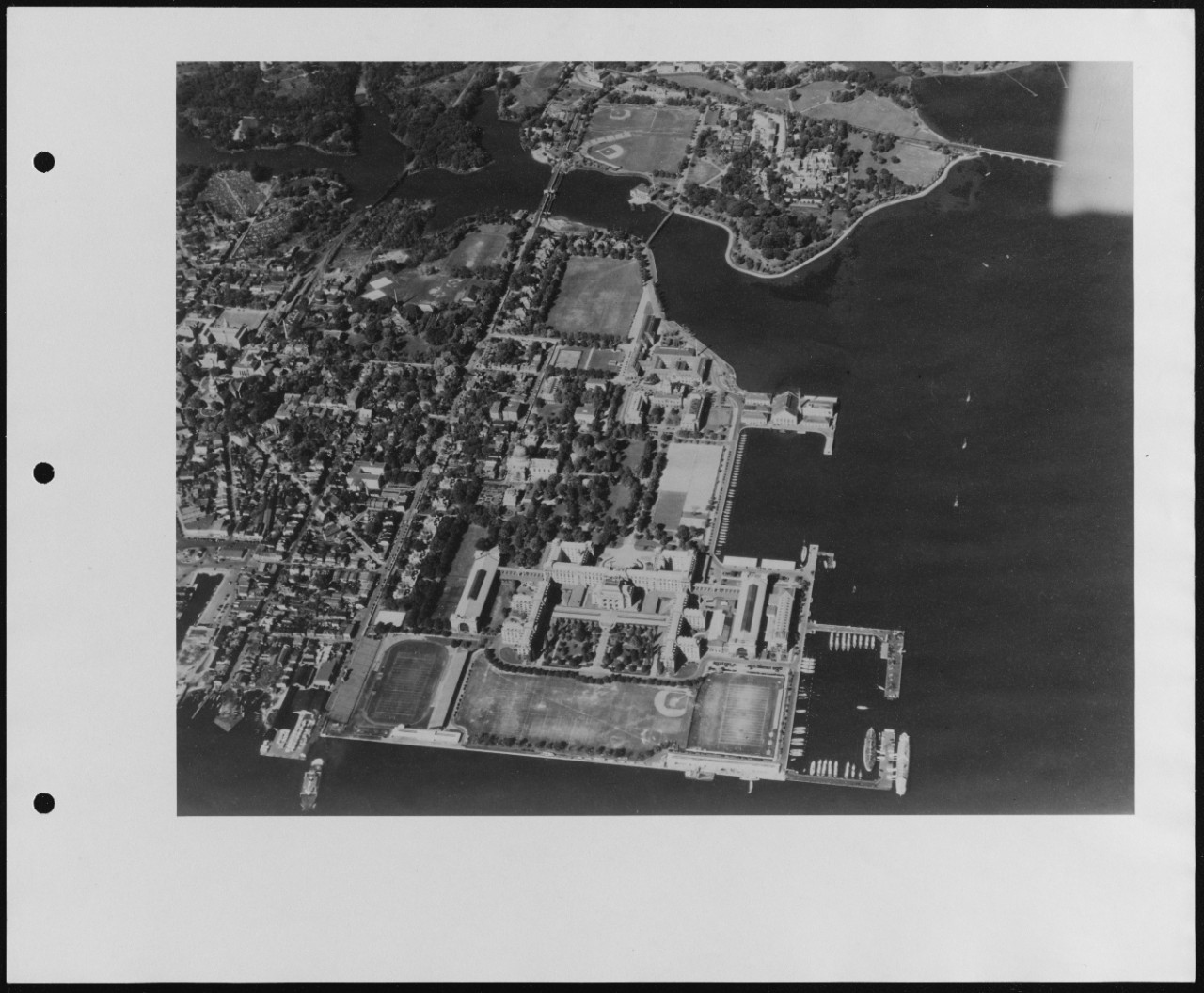 Aerial view of U.S. Naval Air Station, Anacostia, Washington, D.C. Naval Academy looking Northwest