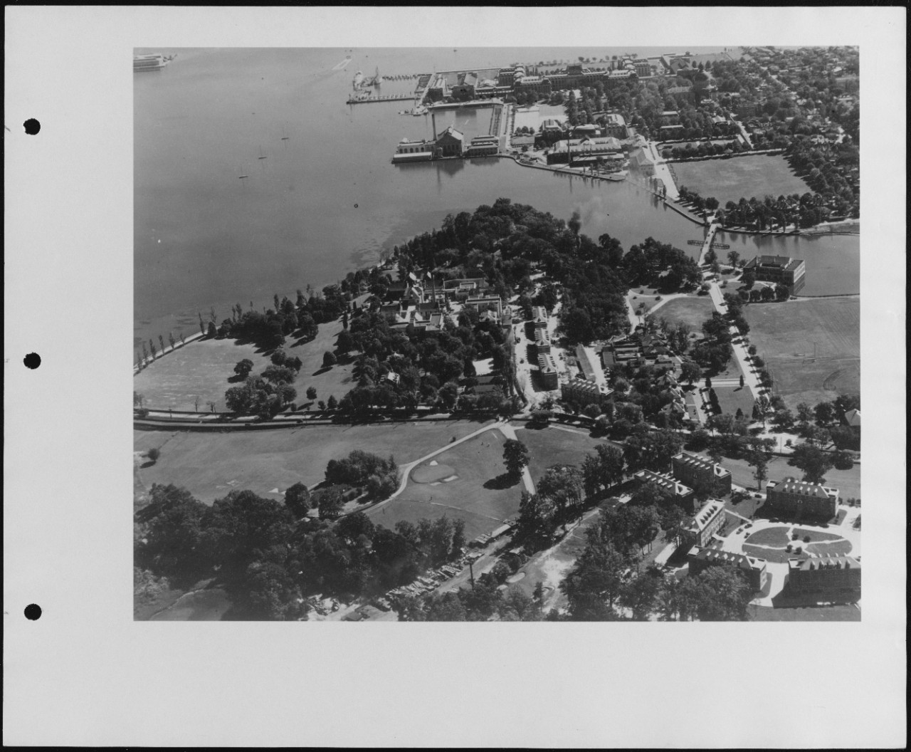Aerial view of U.S. Naval Air Station, Anacostia, Washington, D.C. Naval Academy looking Southeast
