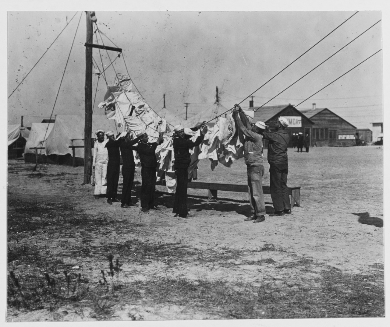 Sailors hanging up their wash, laundry, Cape May (Sewells Point), New Jersey