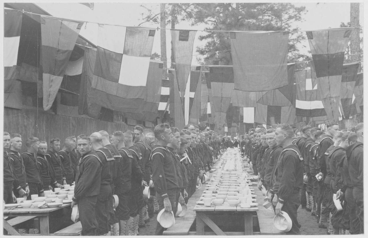 Standing by for mess on Thanksgiving Day in the First Regiment, U.S. Naval Training Camp, Charleston