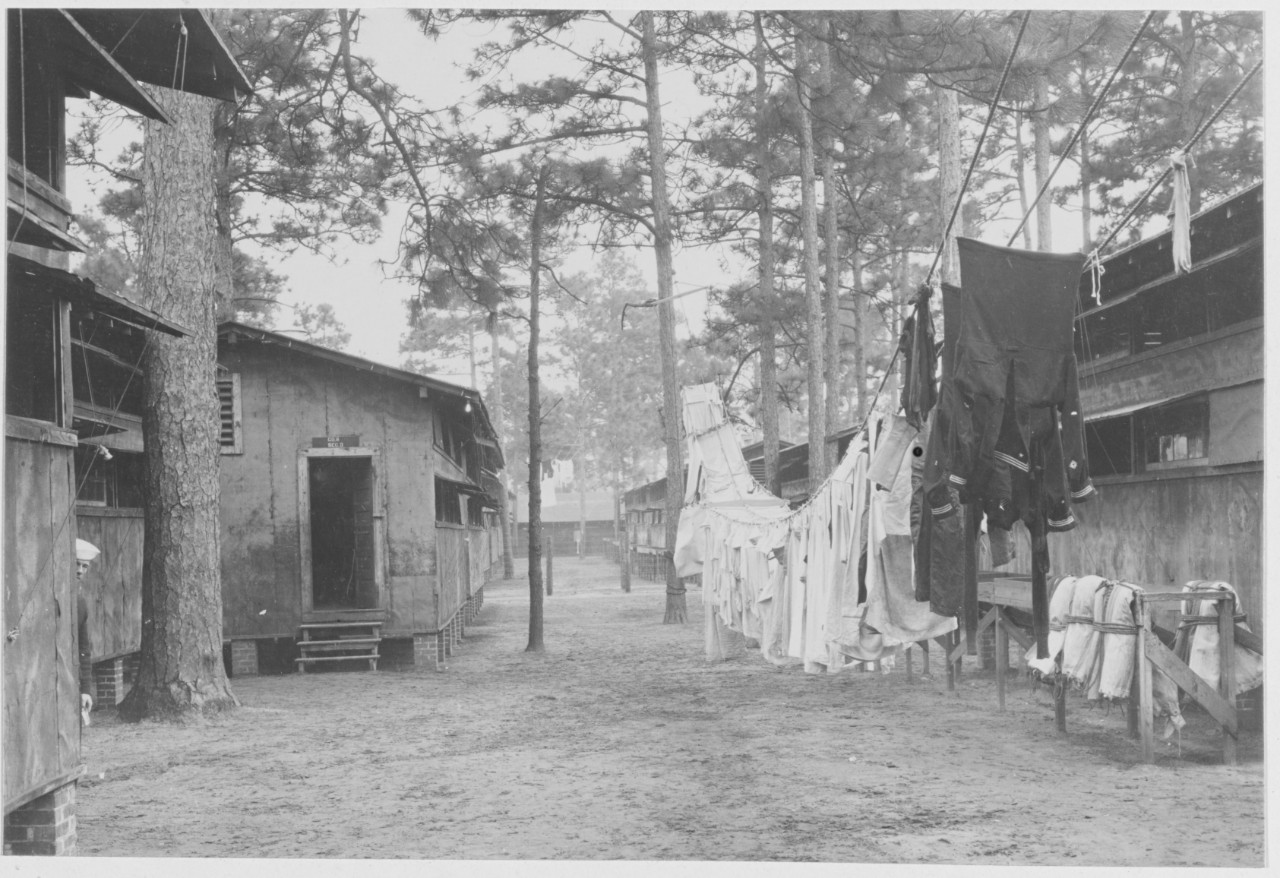 Bungalows and clothes lines in the First Regiment at U.S. Naval Training Camp, Charleston, 1918