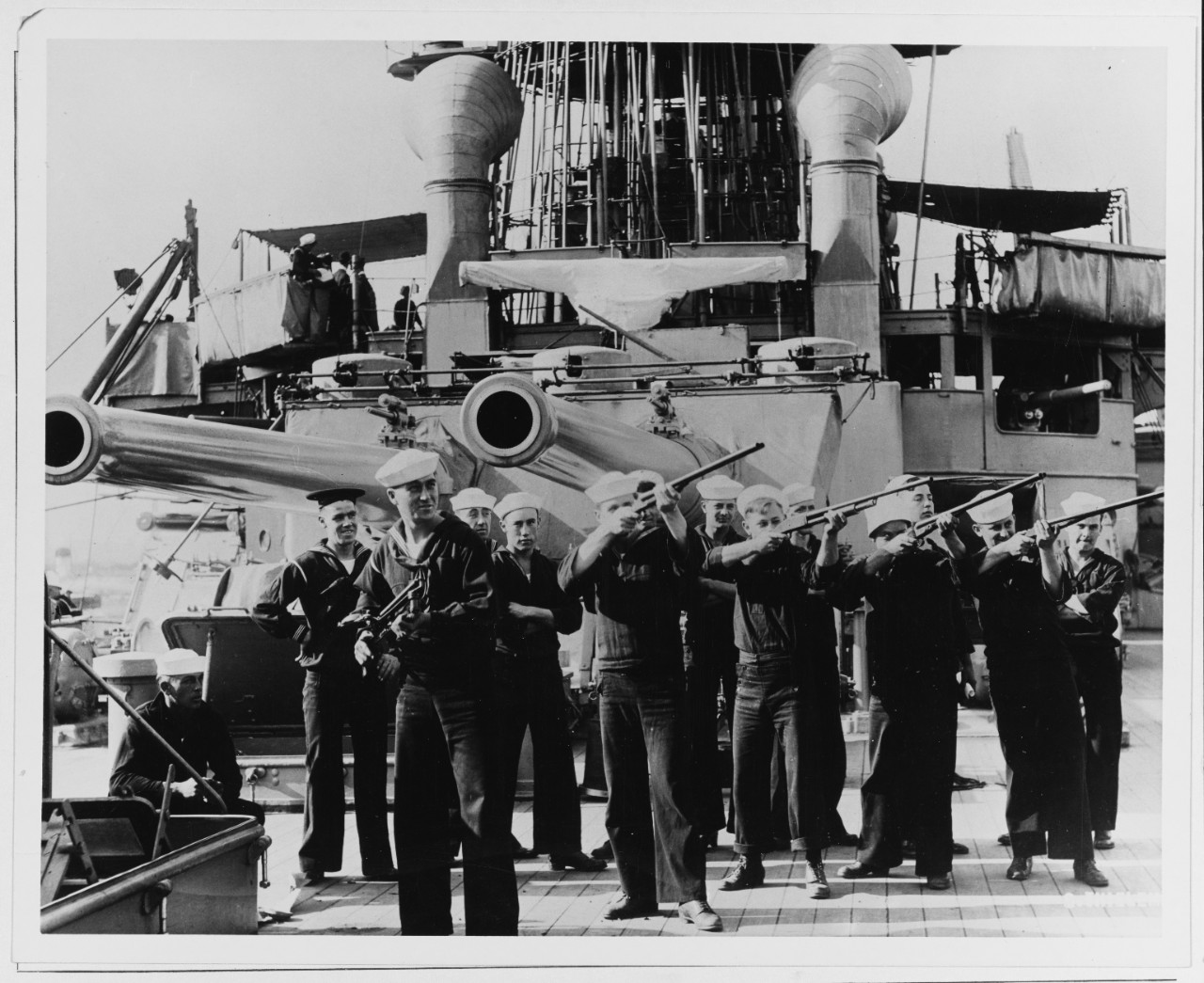 Shotgun practice aboard USS UTAH -BB-31, in 1911