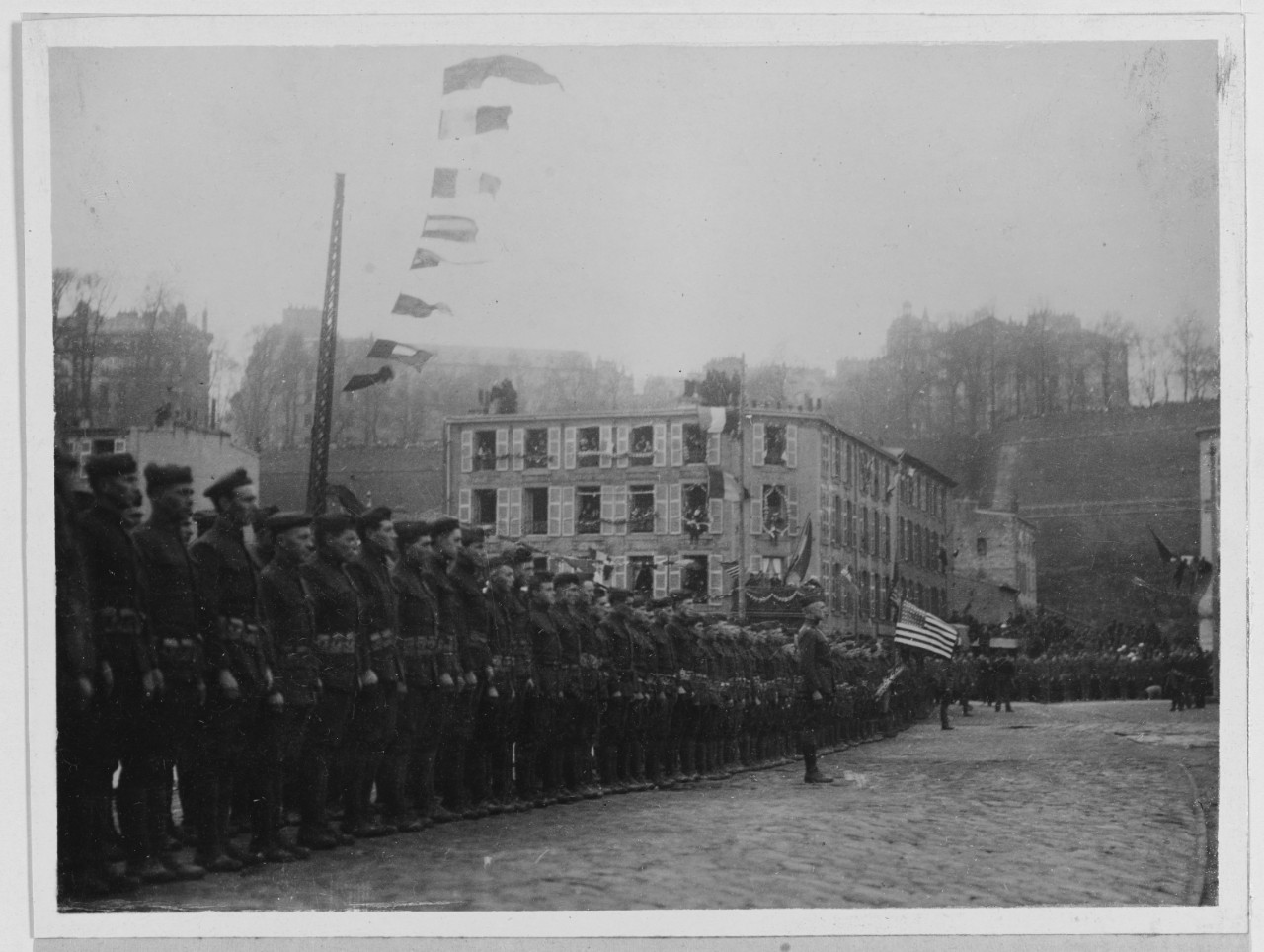 U.S. troops in formation awaiting arrival of President Wilson at Brest