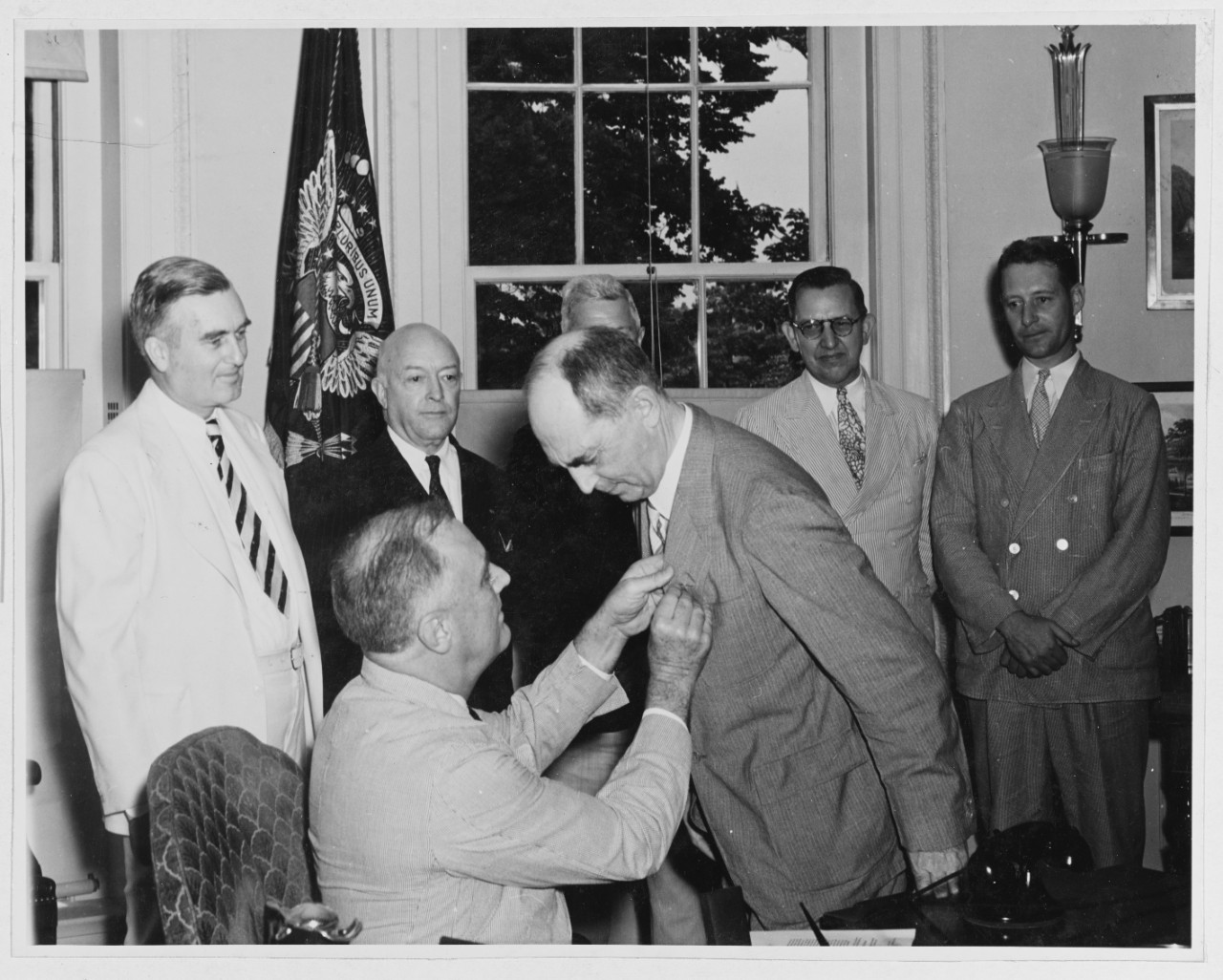 President Roosevelt presenting Admiral William D. Leahy, USN., with distinguised service medal