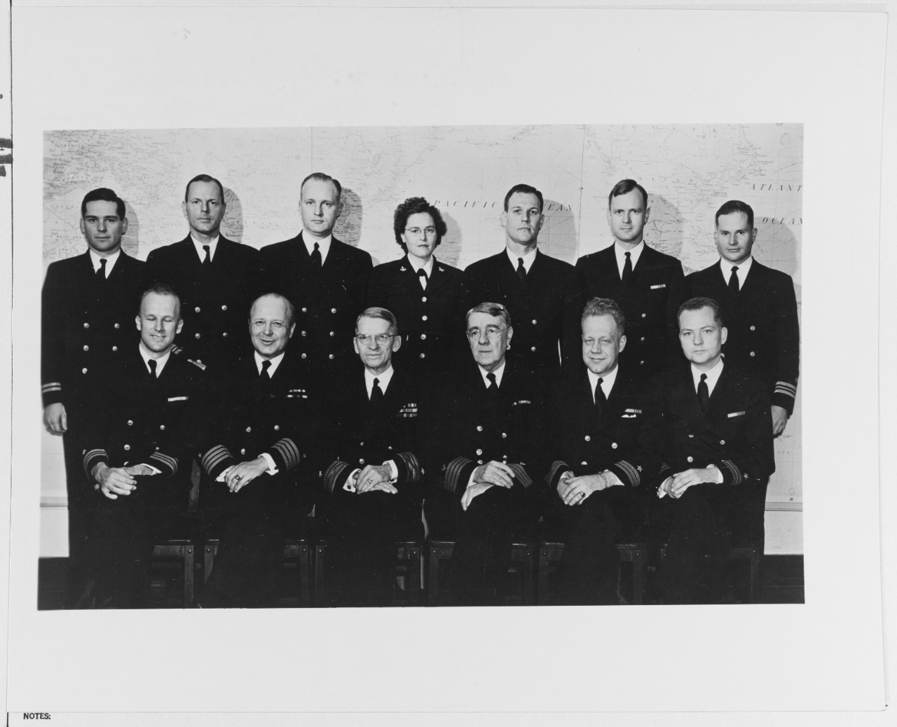 Back row l-r; Lt A.C. Body, LCDR N.S. Barto, Dr J.W. Wakelin, Miss Bettie A. Connie, Lt J. P. Parker, Dr. Bruce Old, LCDR J.T. Burwll,               Front row l-r; LCDR R.A. Krause, Capt Lybrand Smith, Rear admiral J.A. Furer, Capt F.S. Smith, CDR R.D. Conrad LCDR H.G. Dyke