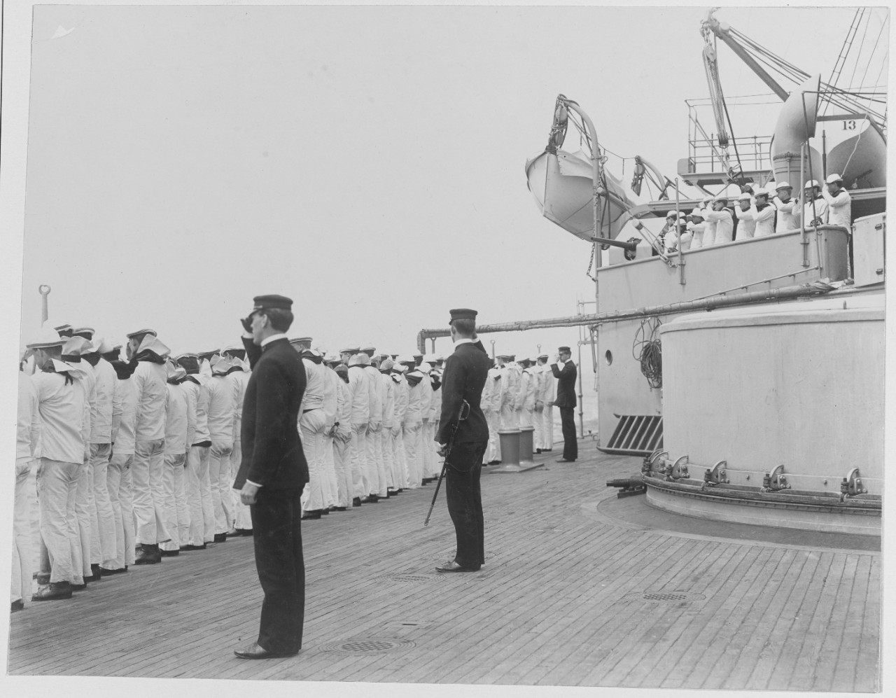 Manning rail for salute to passing vessel, class of 1905.