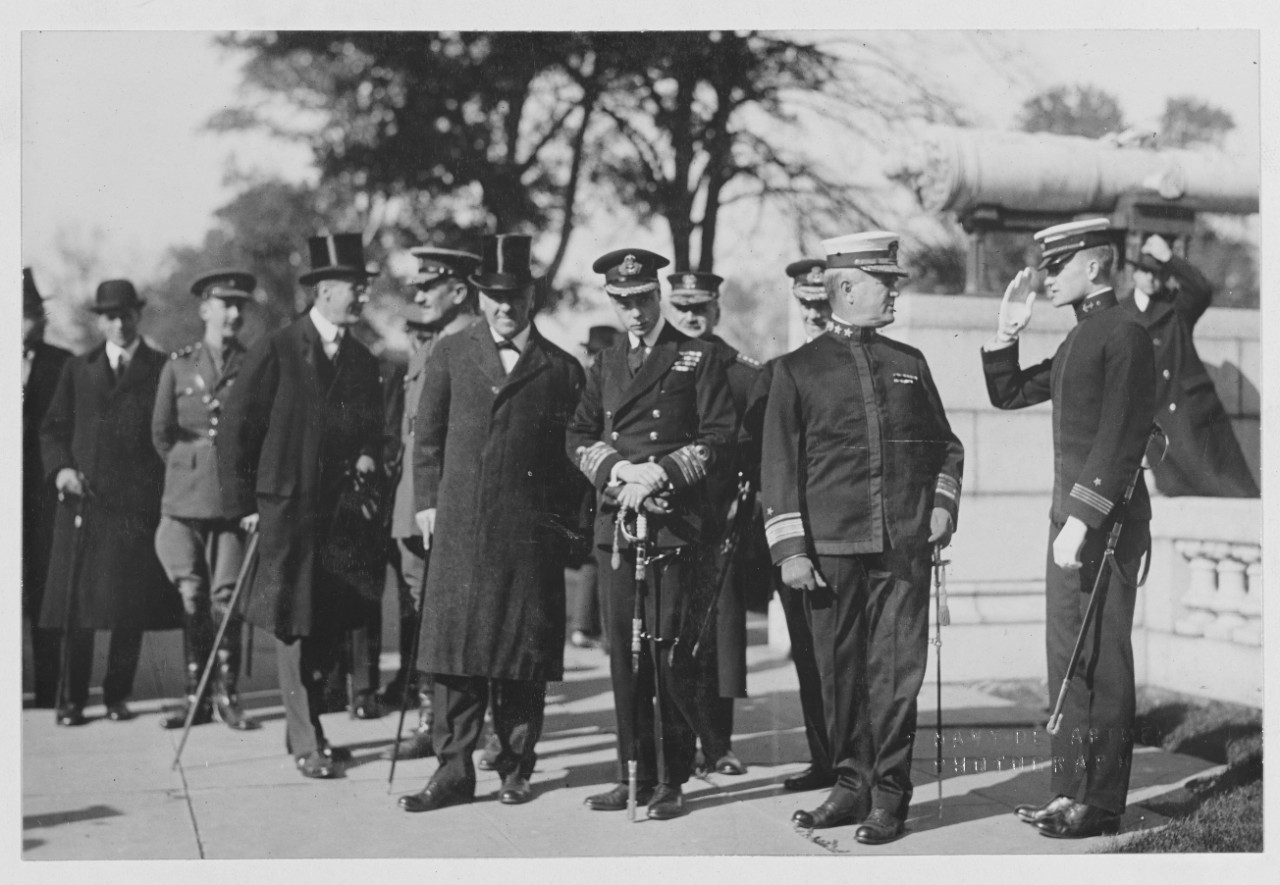 Sec. Daniels, Prince of Wales, Rear Admiral Archibald Scales, -Supt of Academy-, Asst. Sec. Roosevelt and others at Naval Academy, Annapolis Maryland