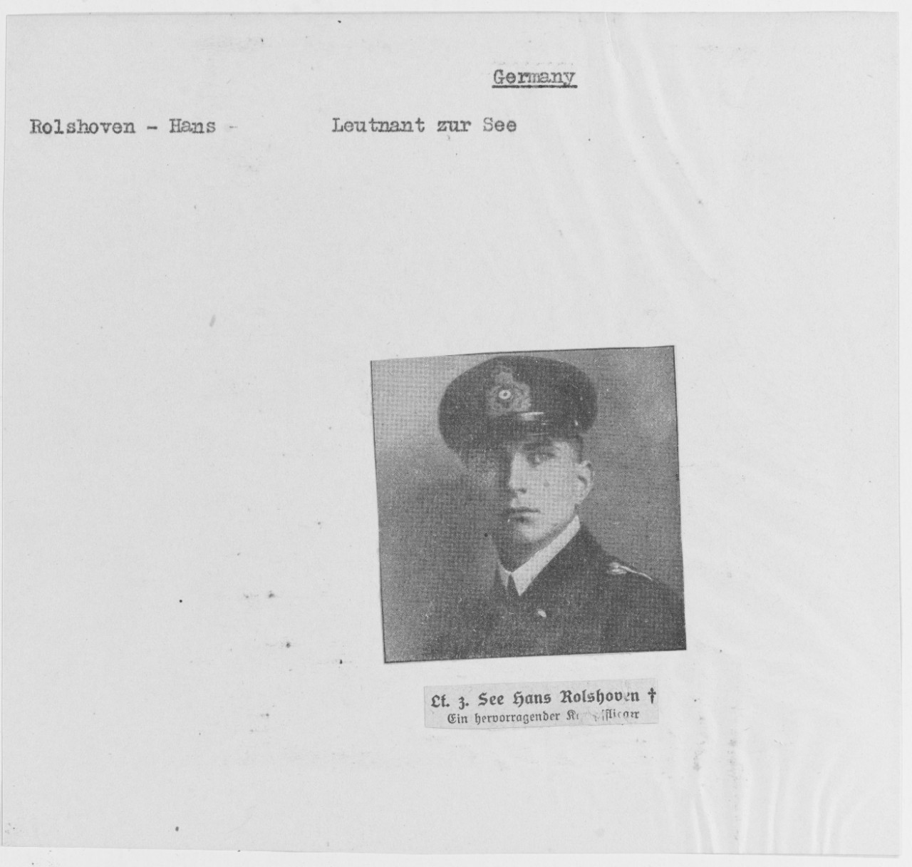 Leutnant Hans Rolshoven, German Submarine Commander