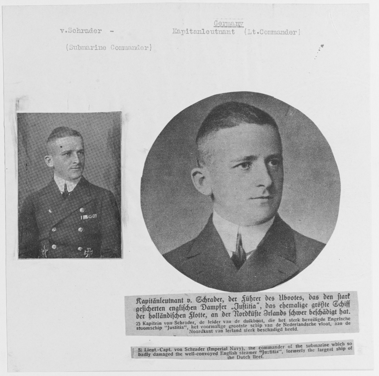 Lieutenant Captain von Schrader (Imperial Navy), German Submarine Commander